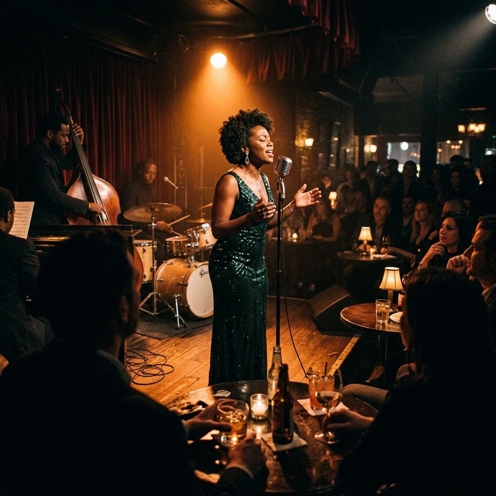 A singer performing in an intimate supper club